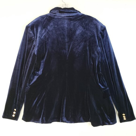 Anthropologie Hazel Blue Velvet Blazer Stretch Jacket Velour sz XL Boho Nautical - Picture 4 of 13